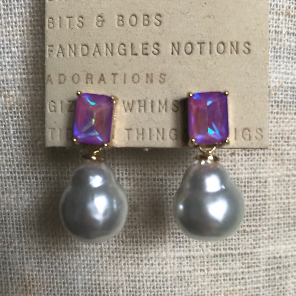 Anthropologie Crystal Double Post Earrings in Pearl and Lavender- NWT